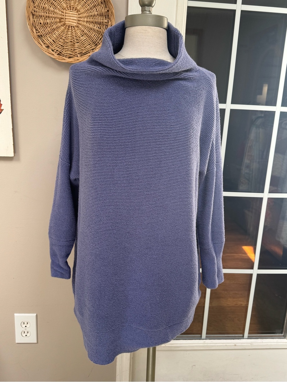 Free People Ottoman Slouchy Tunic Ribbed Mock Neck Sweater Periwinkle Blue XS